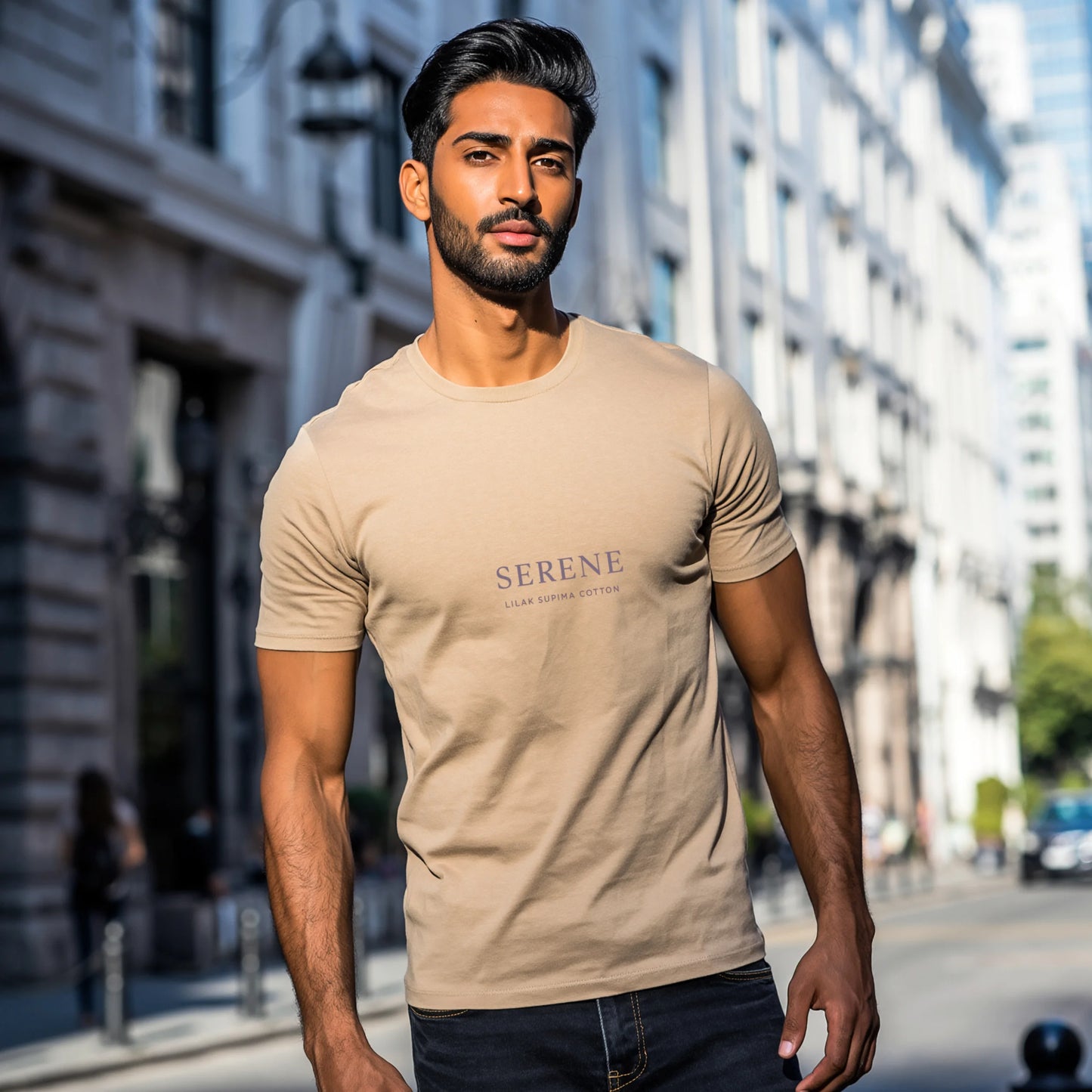 Lilak Unisex Beige Supima Cotton SERENE Typography T-Shirt – Premium Minimal Tee, Soft 160 GSM Fabric