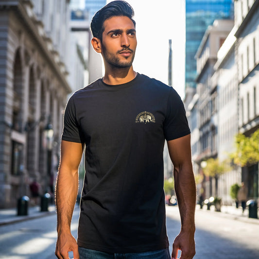 Supima cotton black t shirt minimal elephant design left chest premium unisex tee