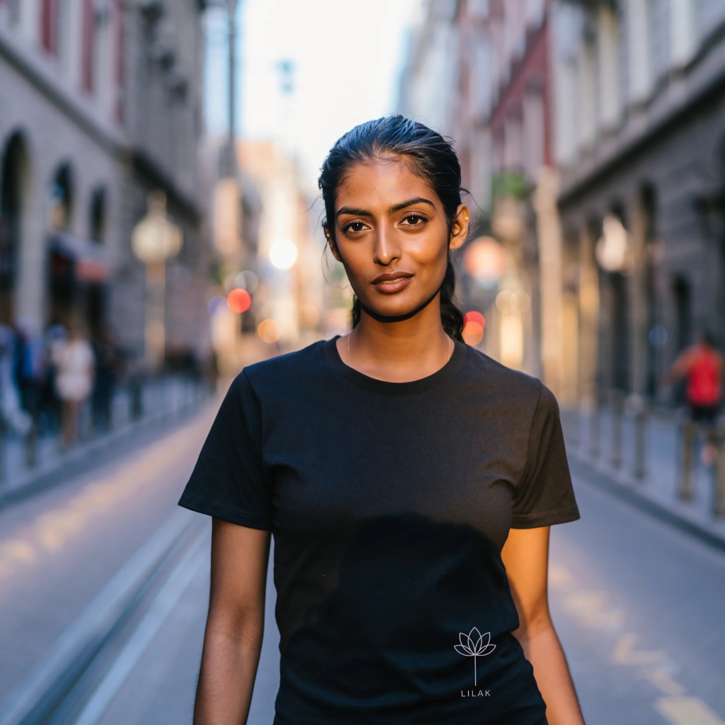 Black women’s luxury Supima cotton t-shirt with clean minimalist design, premium everyday wear with a refined silhouette