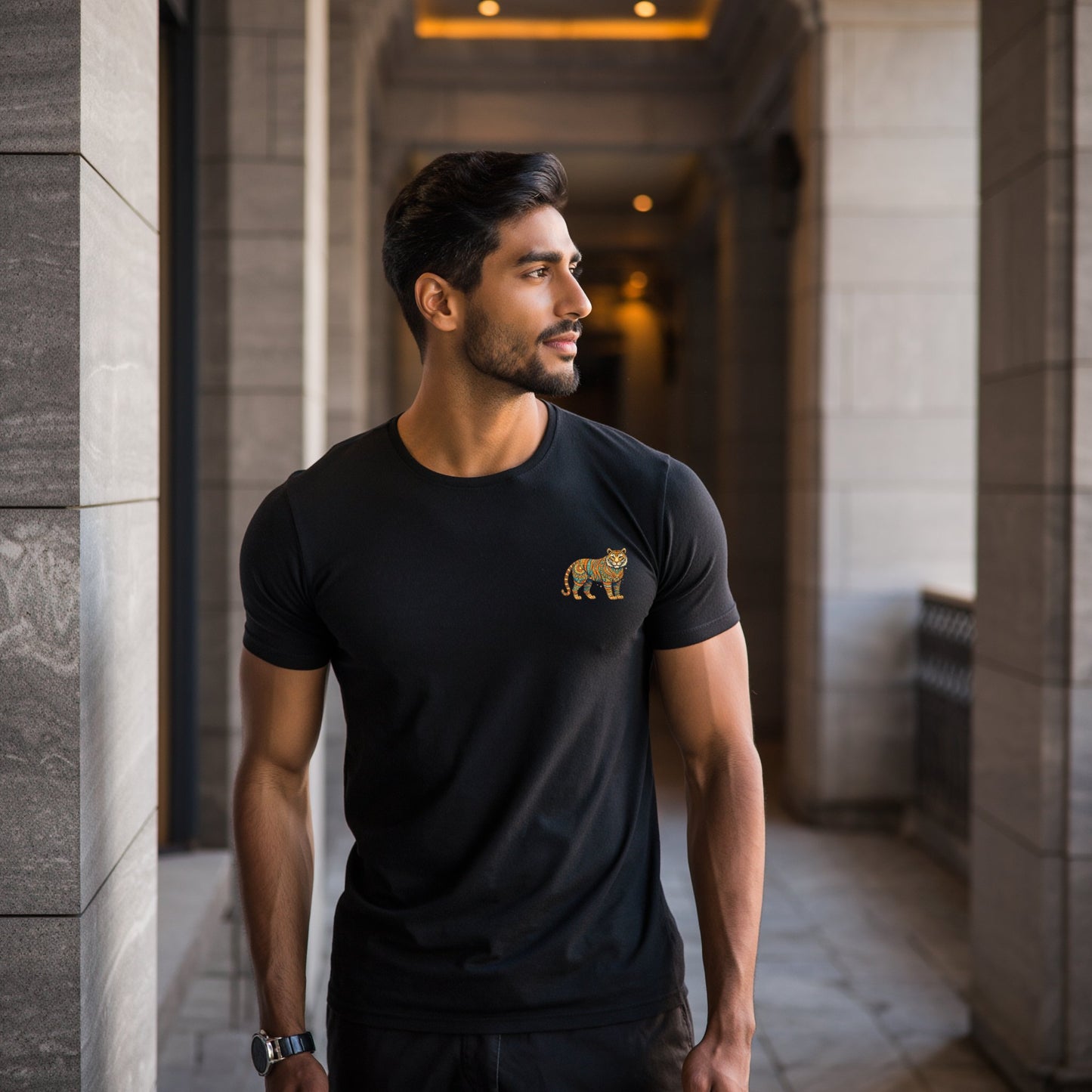 Artistic tiger Supima cotton t-shirt with detailed left chest graphic design
