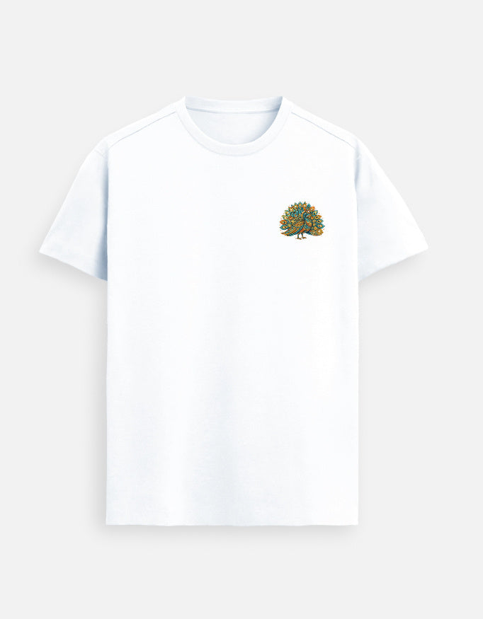Peacock tree emblem Supima cotton t-shirt with minimal left chest nature design