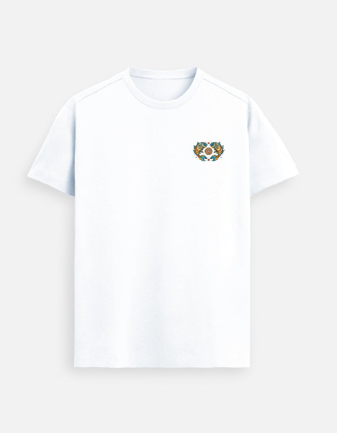 Twin fish emblem Supima cotton t-shirt with minimal left chest symbolic design