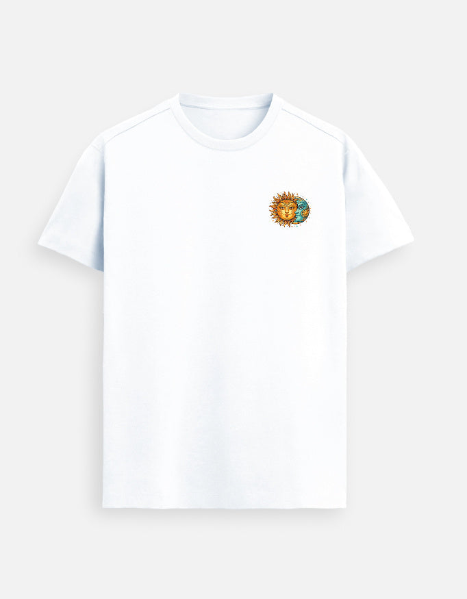 Sun and moon emblem Supima cotton t-shirt with minimal left chest celestial design