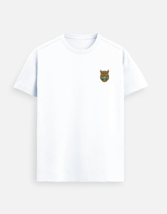 Owl emblem Supima cotton t-shirt with minimal left chest symbolic design