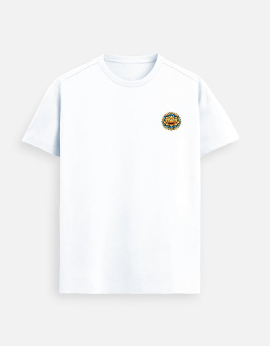 Lotus mandala emblem Supima cotton t-shirt with minimal left chest design