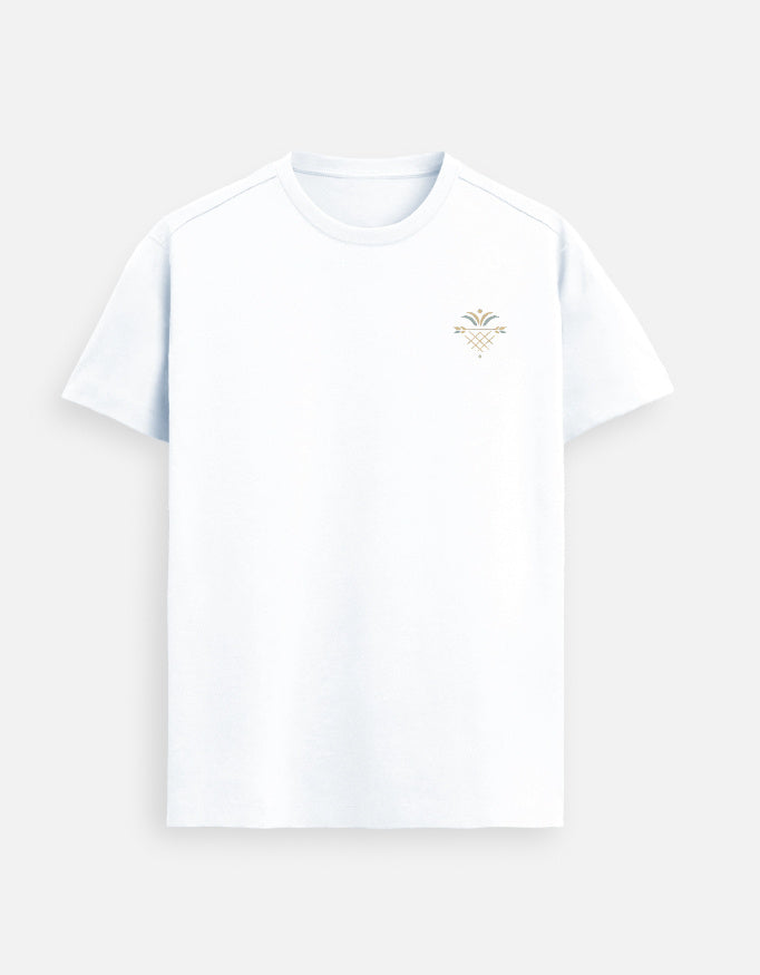 Supima cotton white t shirt minimal geometric symbol design left chest premium unisex tee