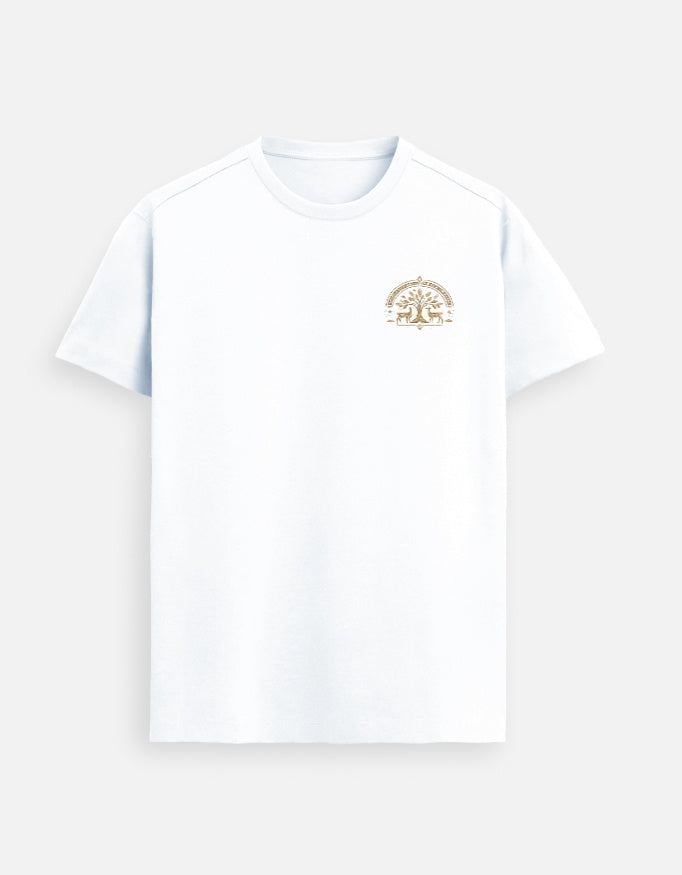 Supima cotton white t shirt tree and deer design left chest premium unisex tee