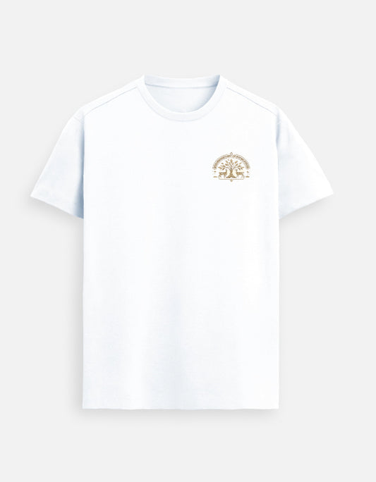 Supima cotton white t shirt tree and deer design left chest premium unisex tee