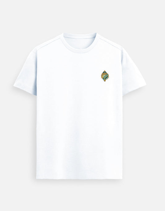 Conch symbol Supima cotton t-shirt with minimal left chest spiritual design