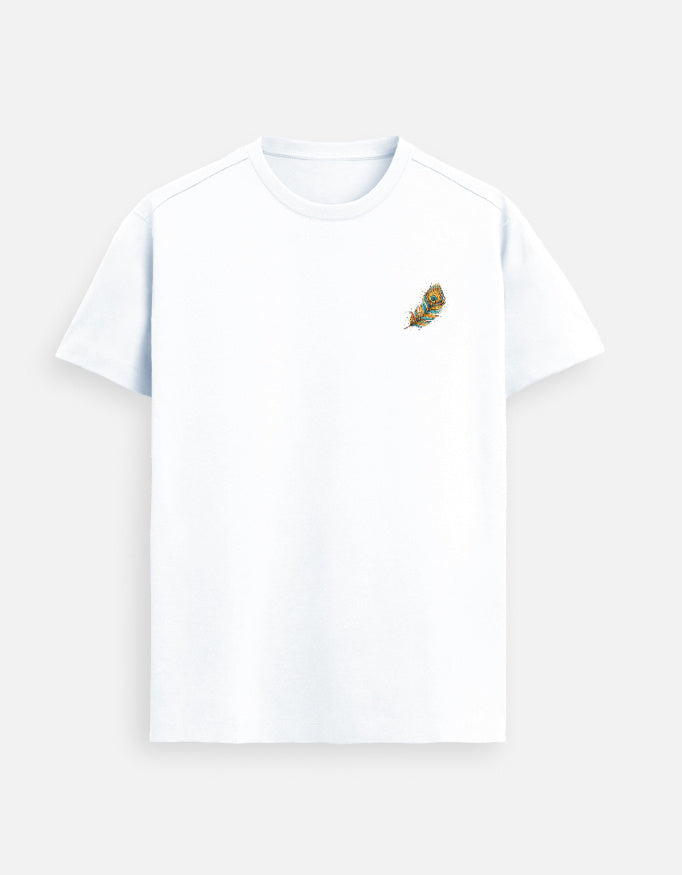 Peacock feather emblem Supima cotton t-shirt with minimal left chest design