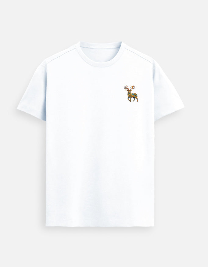 Stag emblem Supima cotton t-shirt with minimal left chest symbolic design