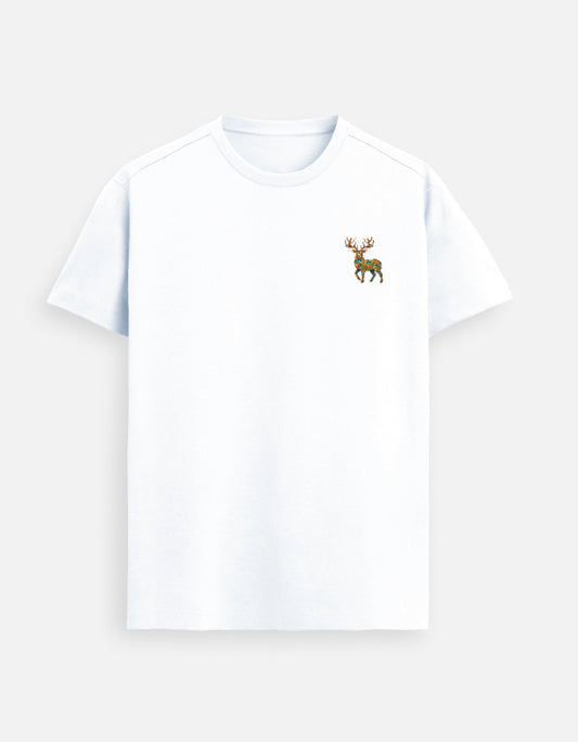 Stag emblem Supima cotton t-shirt with minimal left chest symbolic design