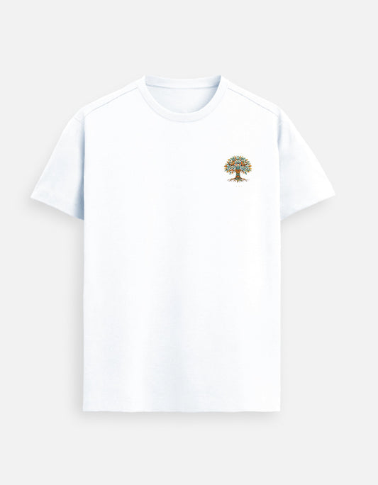 Tree of life emblem Supima cotton t-shirt with minimal left chest nature design