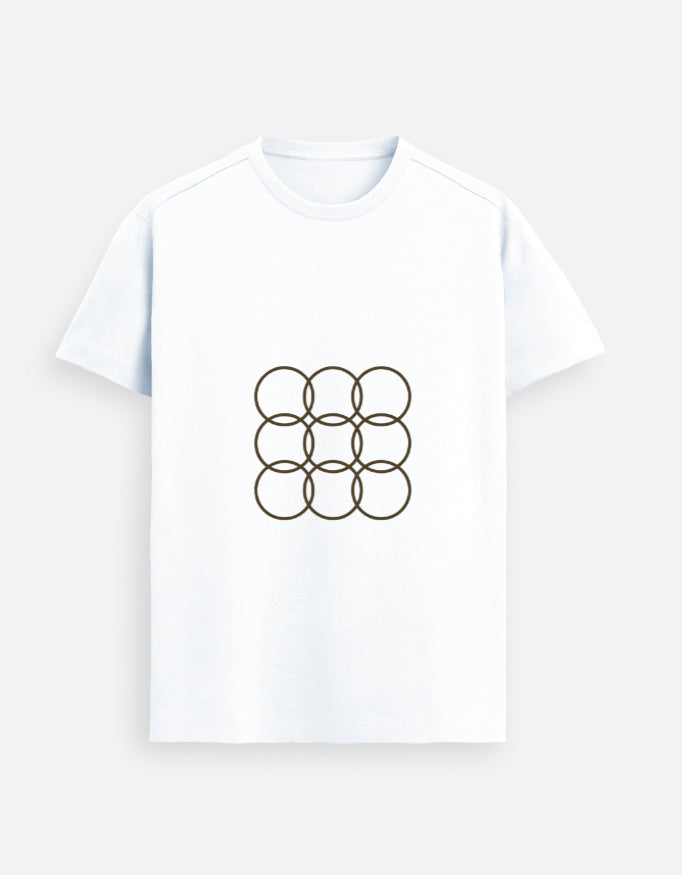 Lilak Unisex White Supima Cotton T-Shirt – Minimal Geometric Circles Design, Premium Luxury Tee