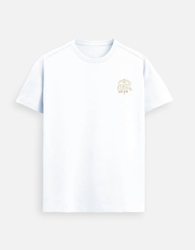 Supima cotton white t shirt minimal elephant icon design left chest premium unisex tee