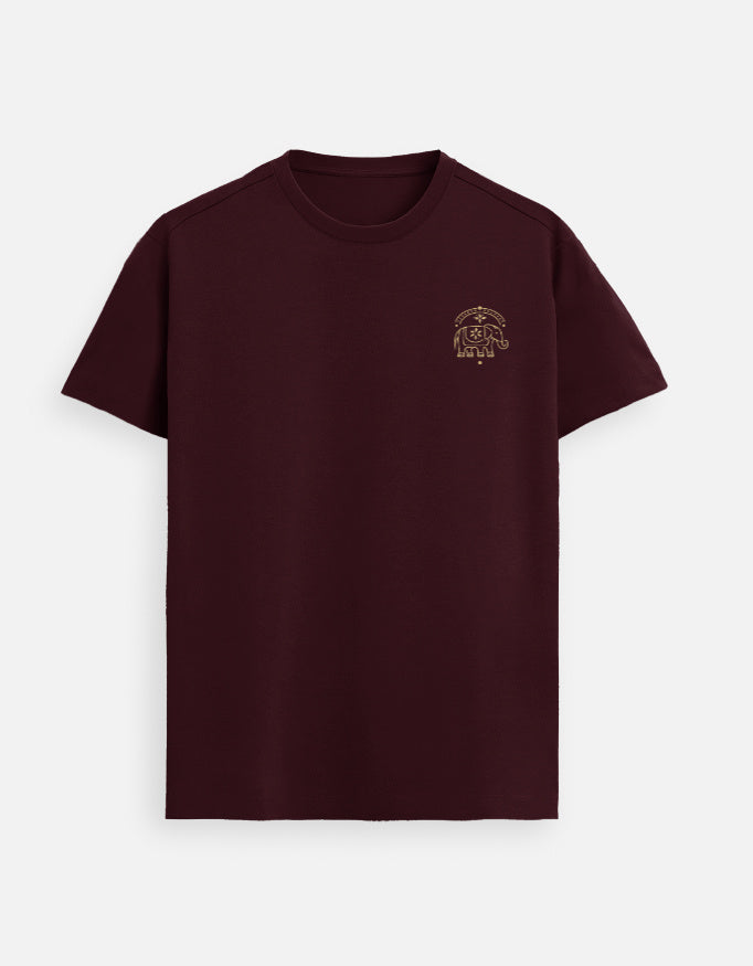 Supima cotton maroon t shirt minimal elephant icon design left chest premium unisex tee