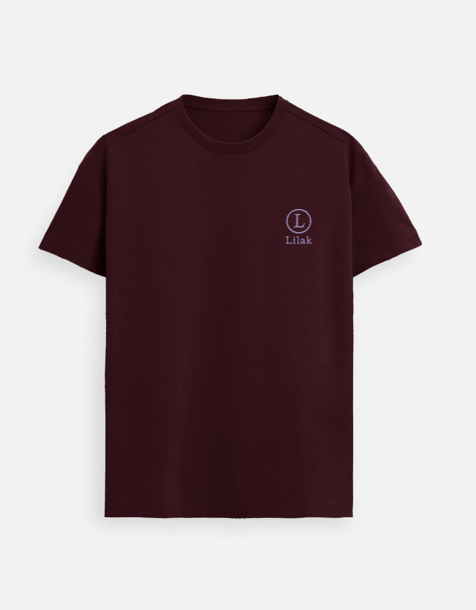 Maroon men’s Supima cotton t-shirt with understated logo detail, rich-tone premium casual streetwear