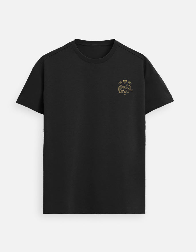 Supima cotton black t shirt minimal elephant design left chest premium unisex tee