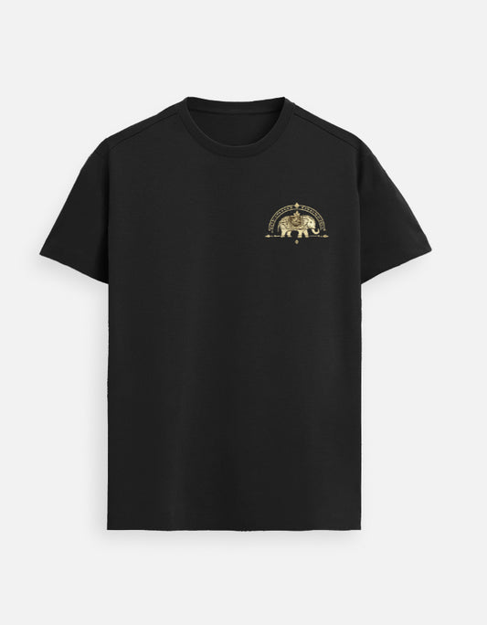 Supima cotton black t shirt minimal elephant design left chest premium unisex tee