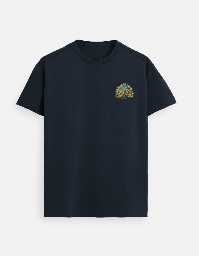 Peacock tree emblem Supima cotton t-shirt with minimal left chest nature design