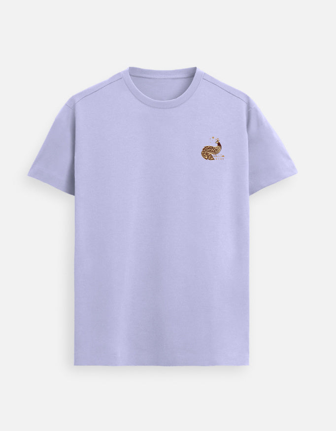 Supima cotton lavender t shirt peacock graphic minimal design left chest premium unisex tee