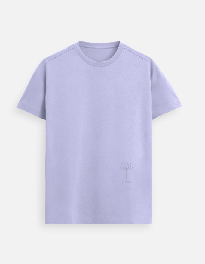 Lavender women’s premium Supima cotton t-shirt, pastel minimalist design in high-end lifestyle fashion setting