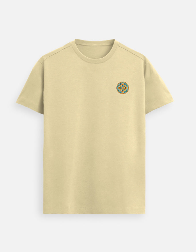 Minimal mandala emblem Supima cotton t-shirt with small left chest design