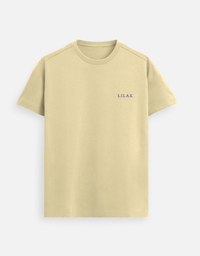 Beige men’s premium Supima cotton t-shirt with clean minimalist branding, breathable luxury lifestyle fashion