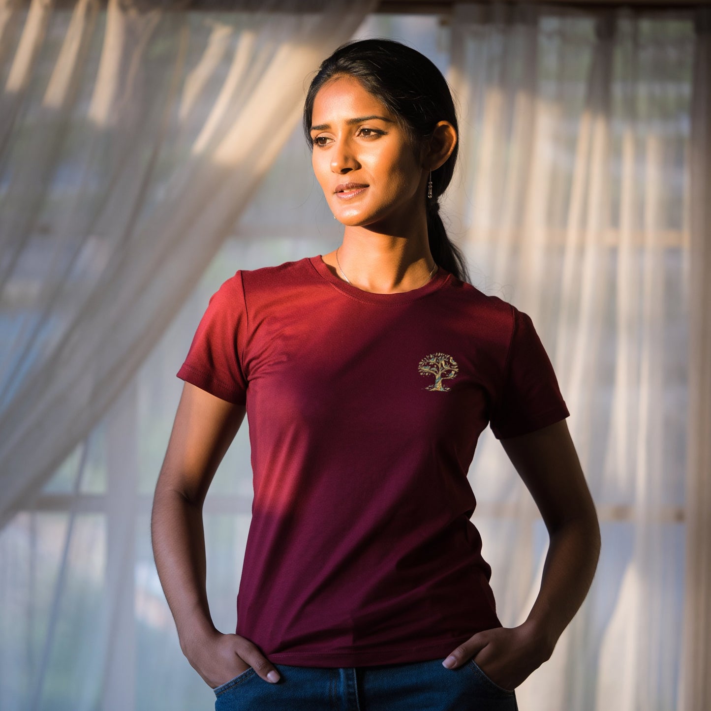 Rustic tree of life Supima cotton t-shirt with minimal left chest nature design