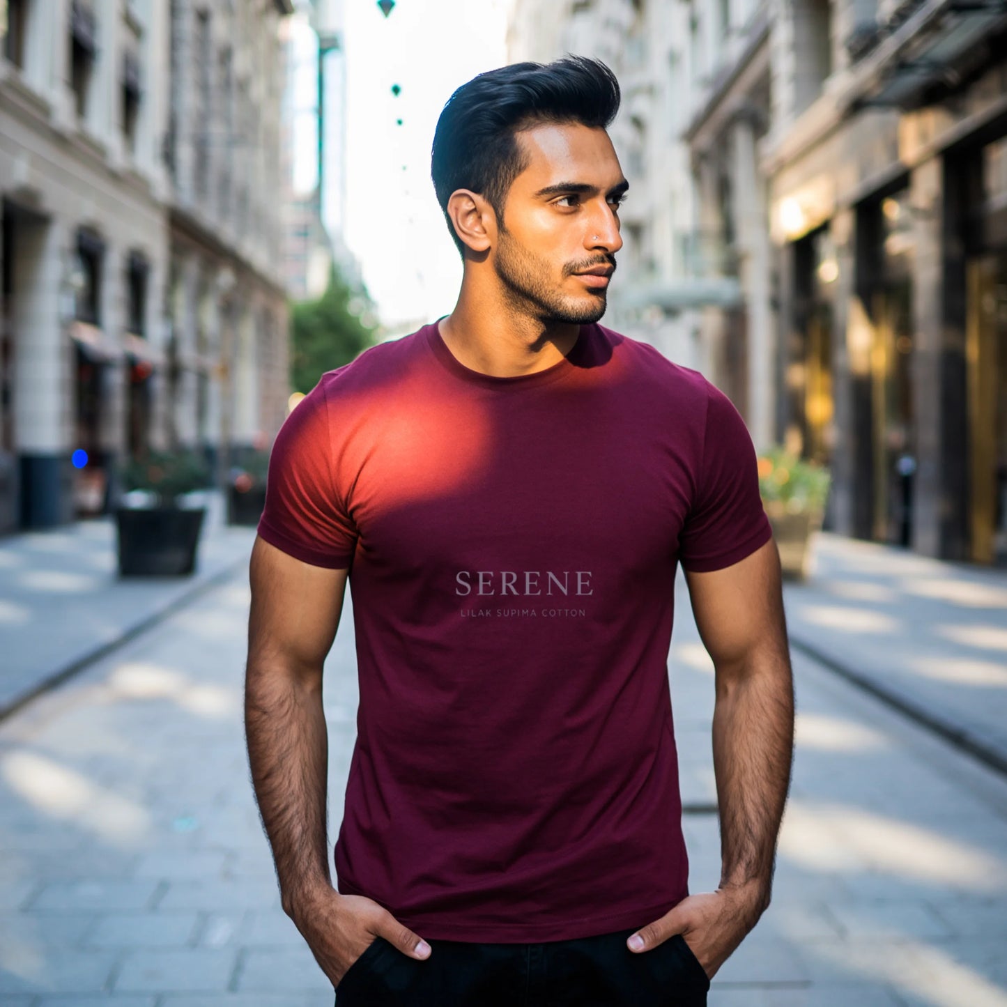 Lilak Unisex Maroon Supima Cotton SERENE Typography T-Shirt – Premium Minimal Tee, Soft 160 GSM Fabric