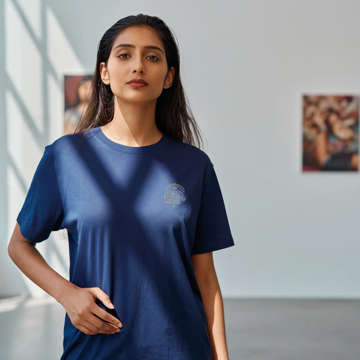 Supima cotton navy blue t shirt elephant icon graphic minimal design premium unisex tee