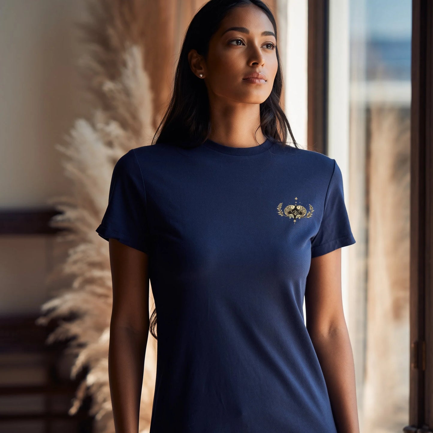 Supima cotton navy blue t shirt abstract symmetrical graphic design premium unisex tee