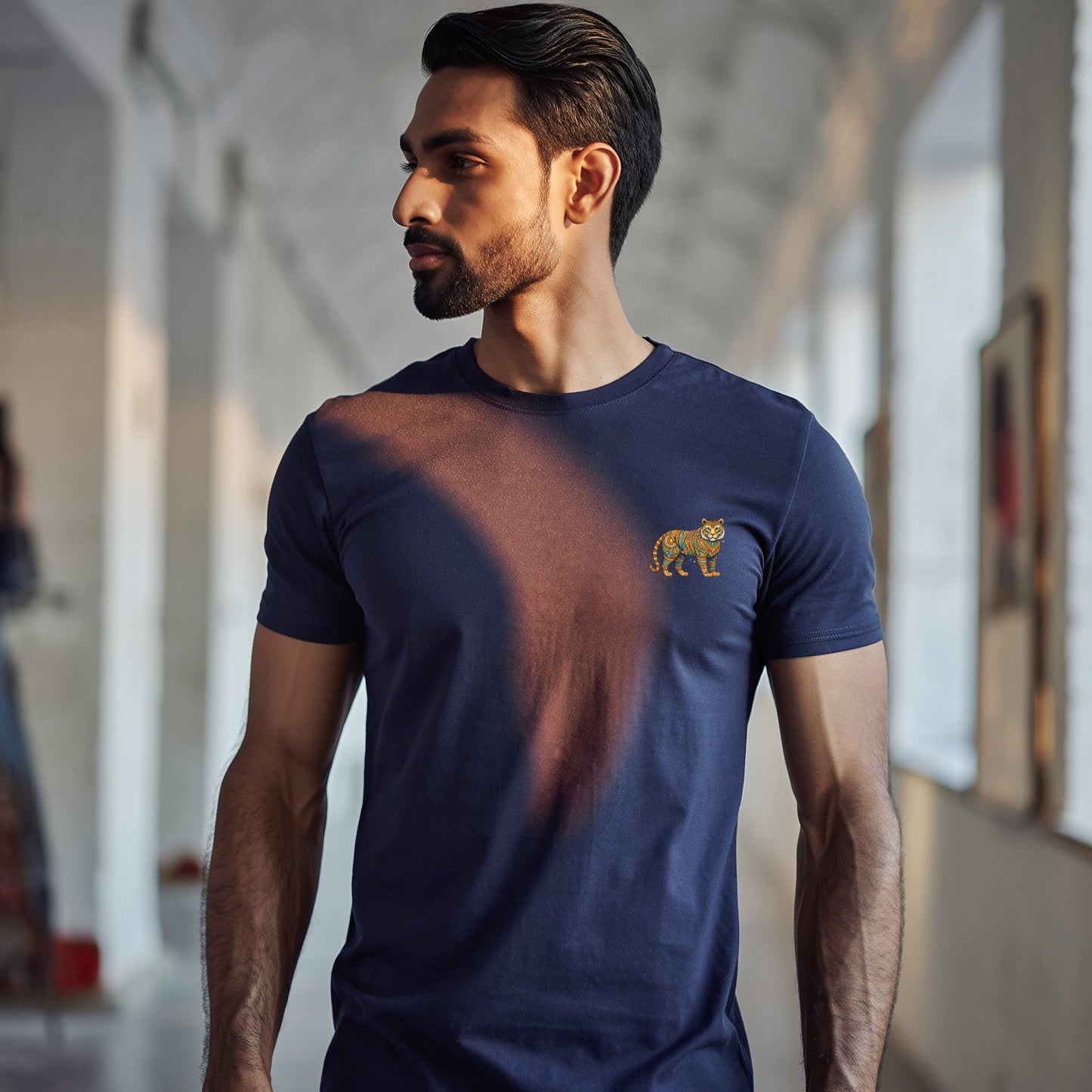 Artistic tiger Supima cotton t-shirt with detailed left chest graphic design