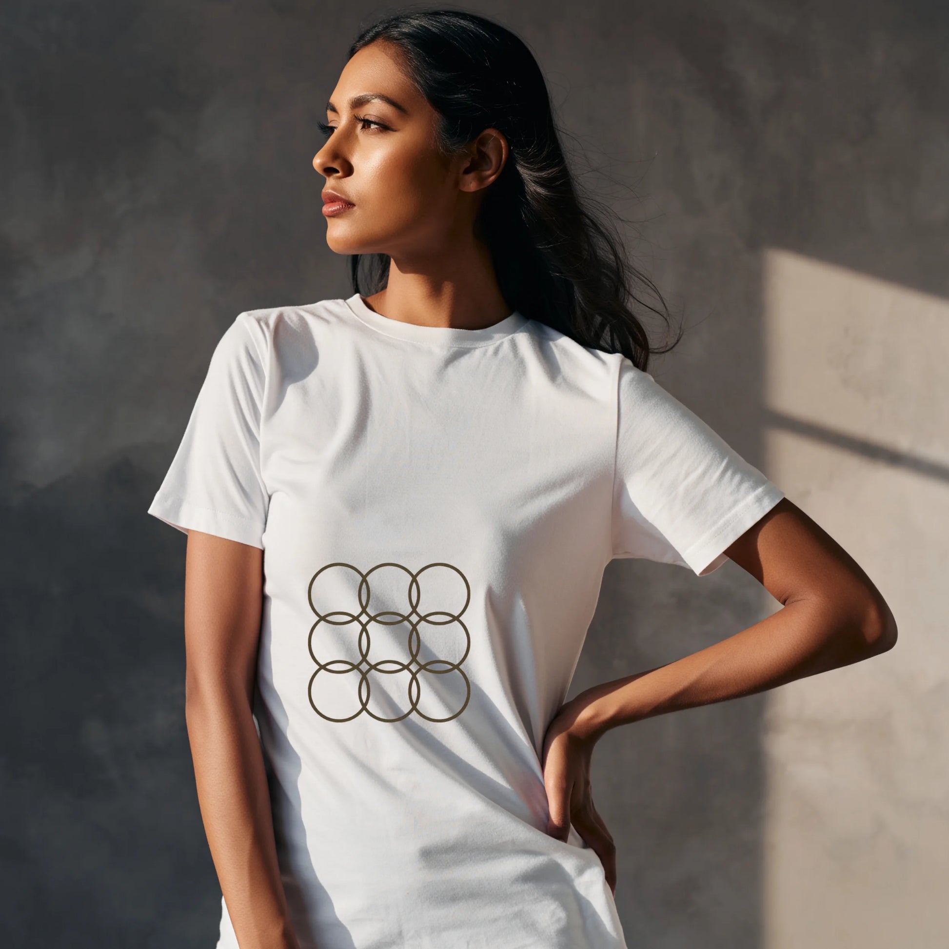 Lilak Unisex White Supima Cotton T-Shirt – Minimal Geometric Circles Design, Premium Luxury Tee