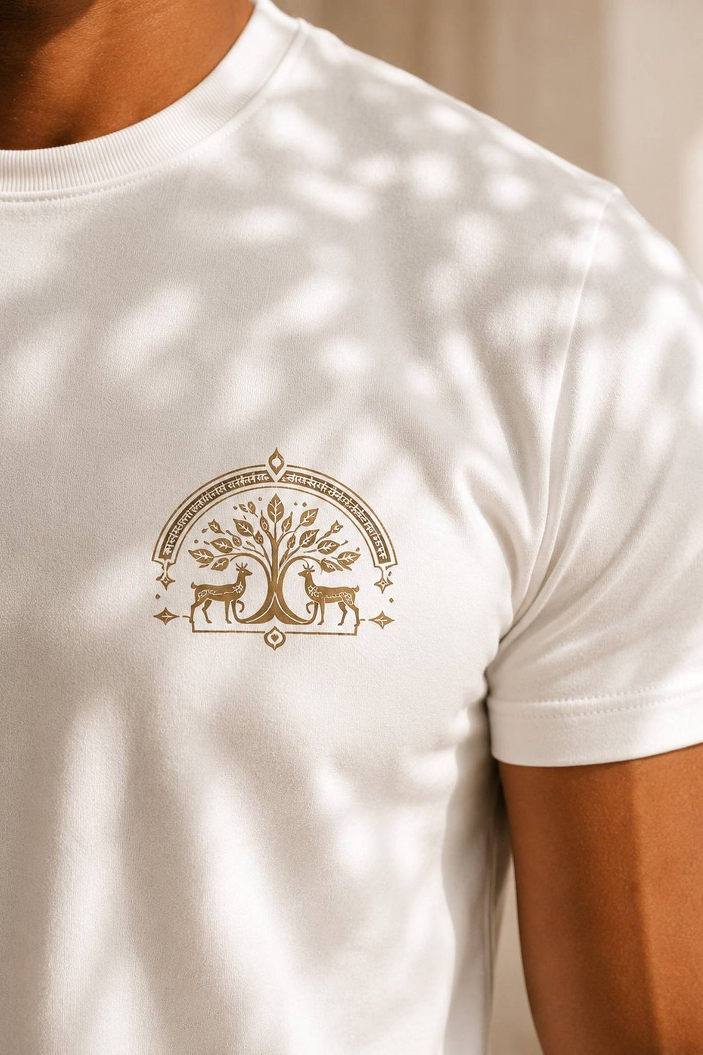 Kalpavriksha & Deer — The Sacred Grove on White