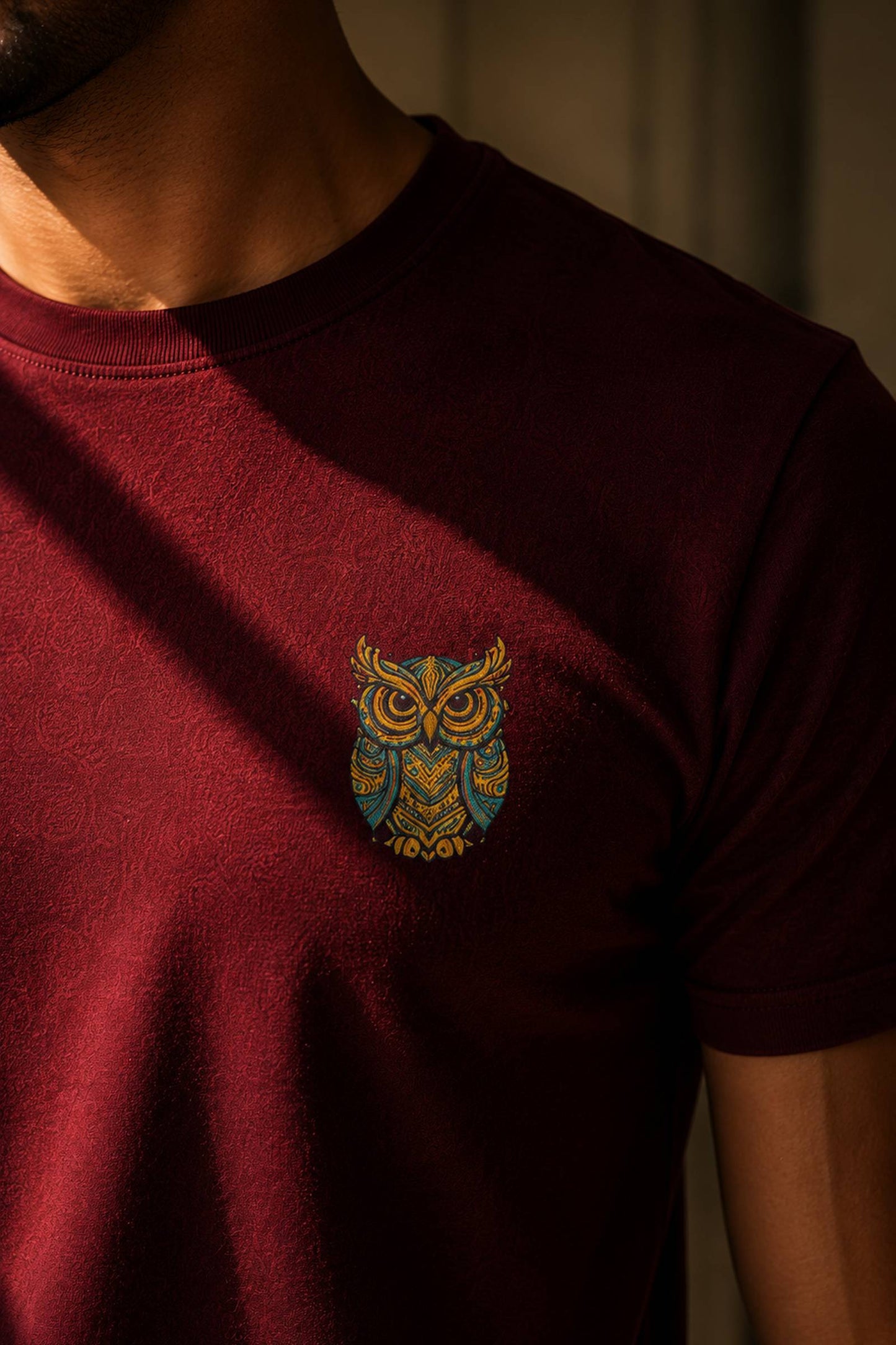Uluka — The Wisdom Owl on Maroon