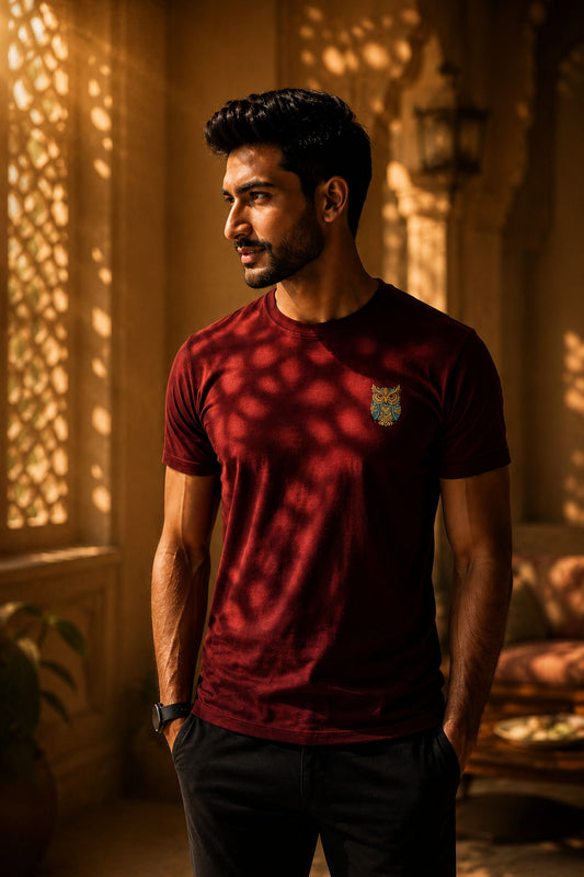 Uluka — The Wisdom Owl on Maroon